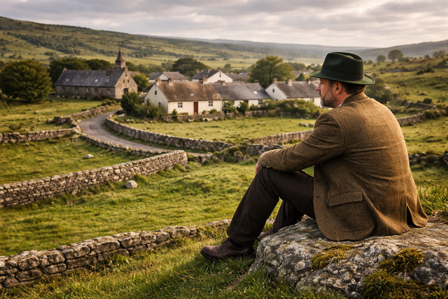 Green Irish hills under a wide sky